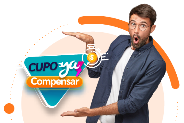 Hombre señalando el logo de CupoYa