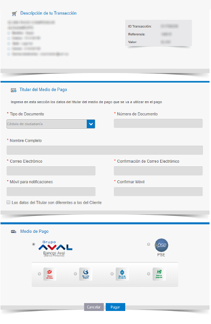 Datos requeridos por AvalPay